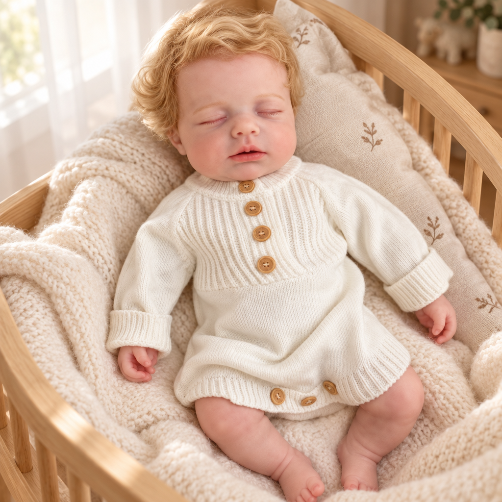 Eliot – Realistic Body Silicone Reborn Baby Boy Doll 18" Sleeping Rooted Blonde Hair Gift for Kids & Collectors [Ships Within 48 Hours]