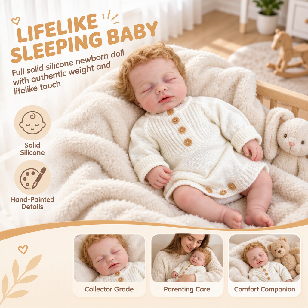Eliot – Realistic Body Silicone Reborn Baby Boy Doll 18" Sleeping Rooted Blonde Hair Gift for Kids & Collectors [Ships Within 48 Hours]