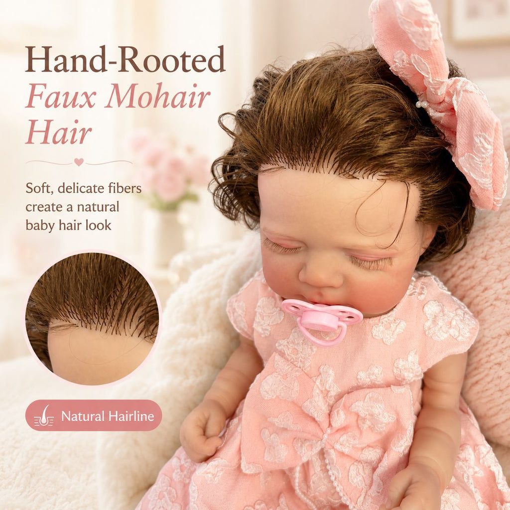 Hazel – Full Body Vinyl Reborn Baby Girl Doll 18" Sleeping Brown Hair Weighted Realistic Lifelike Newborn Gift [Ships Within 48 Hours]