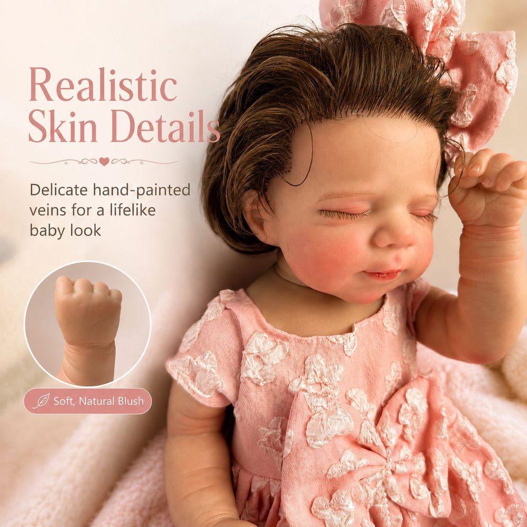 Hazel – Full Body Vinyl Reborn Baby Girl Doll 18" Sleeping Brown Hair Weighted Realistic Lifelike Newborn Gift [Ships Within 48 Hours]