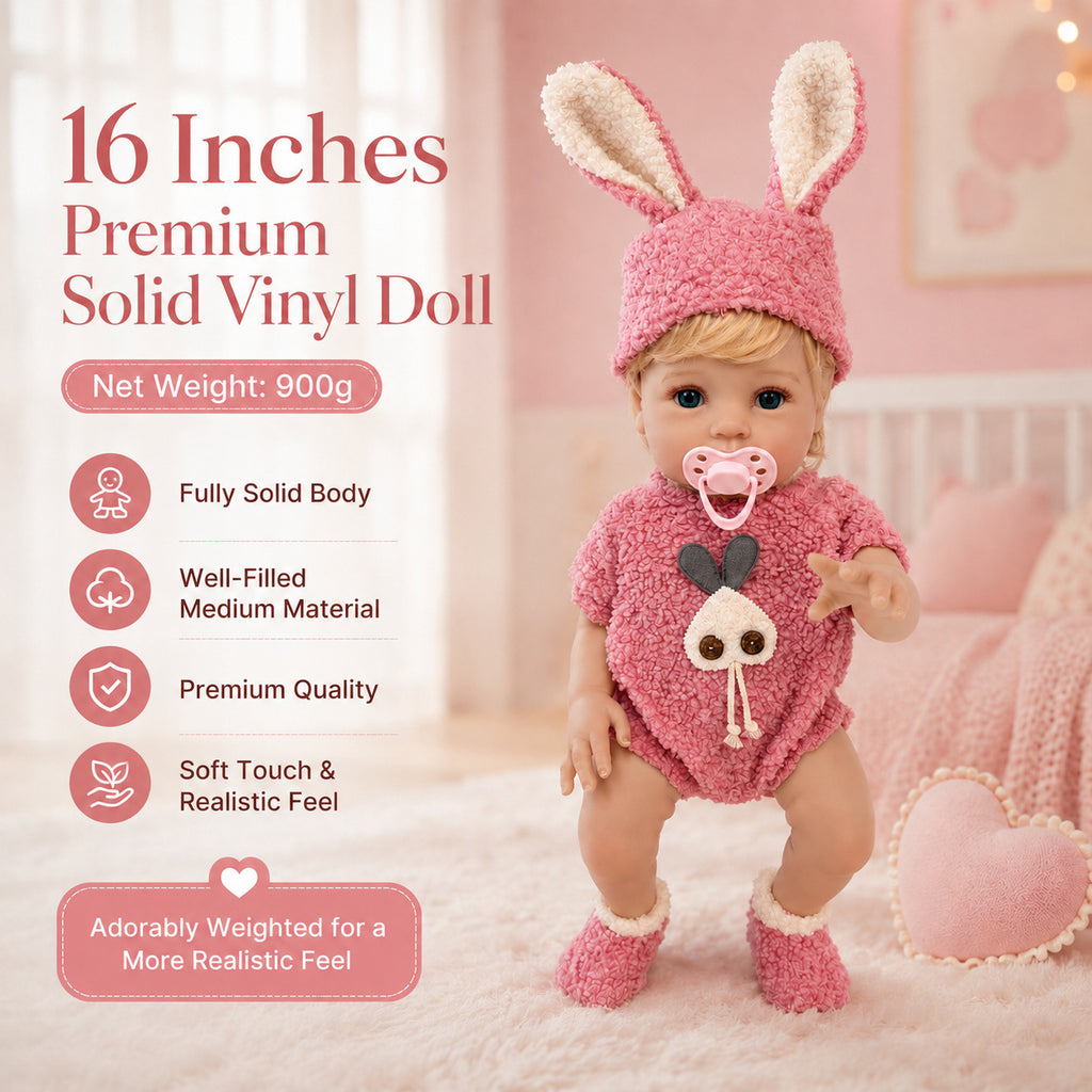 Lily – Reborn Baby Girl Doll 18" Open Eyes Blue Eyes Brown Hair Weighted Realistic Lifelike Gift [Ships Within 48 Hours]