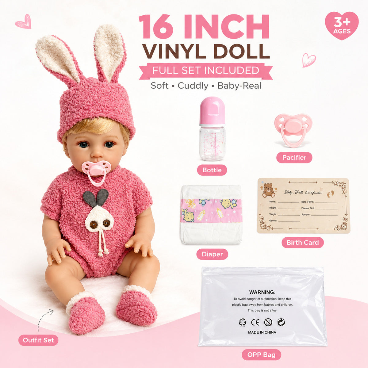 Lily – Reborn Baby Girl Doll 18" Open Eyes Blue Eyes Brown Hair Weighted Realistic Lifelike Gift [Ships Within 48 Hours]