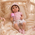Lily – Reborn Baby Girl Doll 18" Open Eyes Blue Eyes Brown Hair Weighted Realistic Lifelike Gift [Ships Within 48 Hours]
