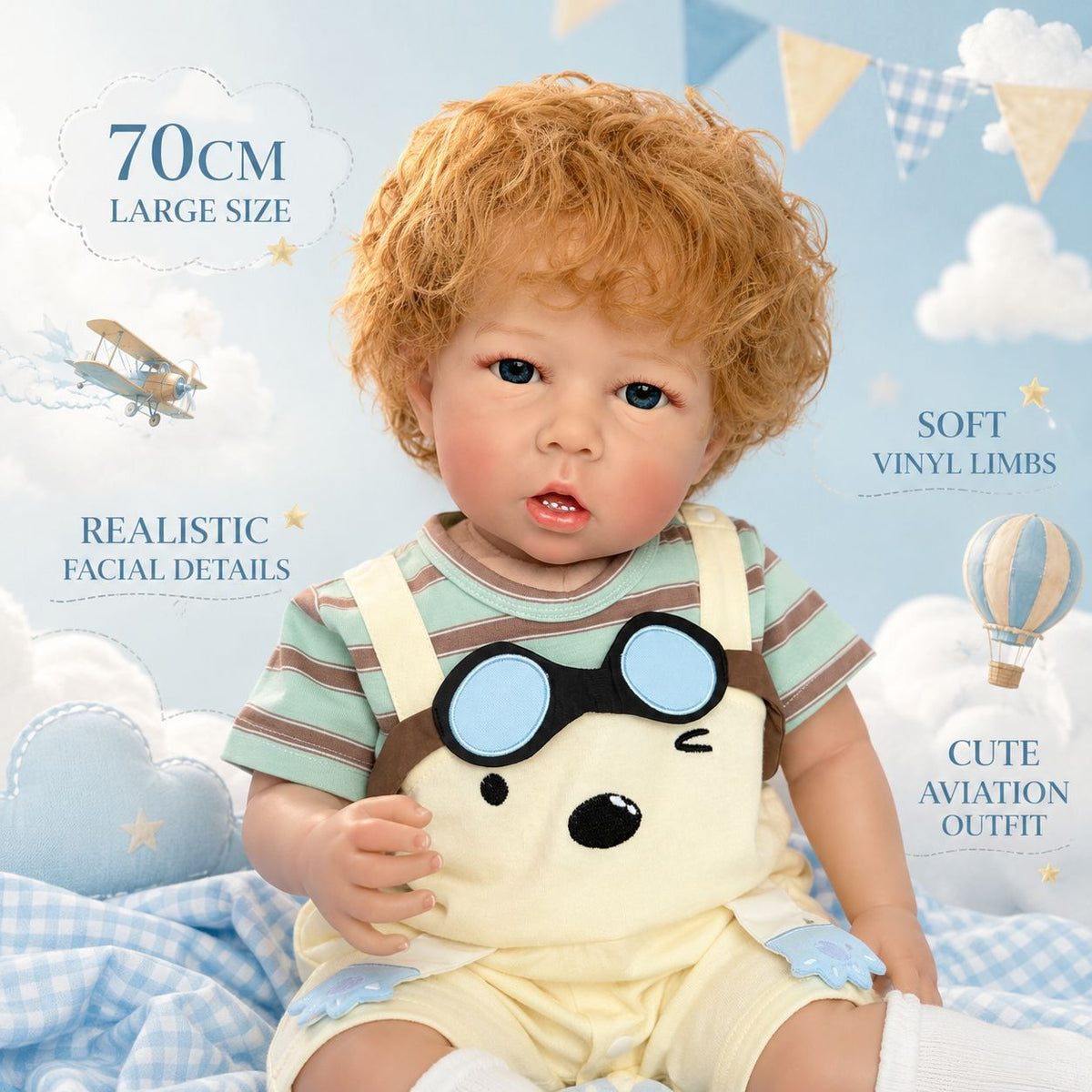 Charlie – Reborn Baby Boy Doll 26" Open Eyes Blonde Curl Hair Weighted Realistic Lifelike Toddler Gift for Kids & Collectors [Ships Within 48 Hours]