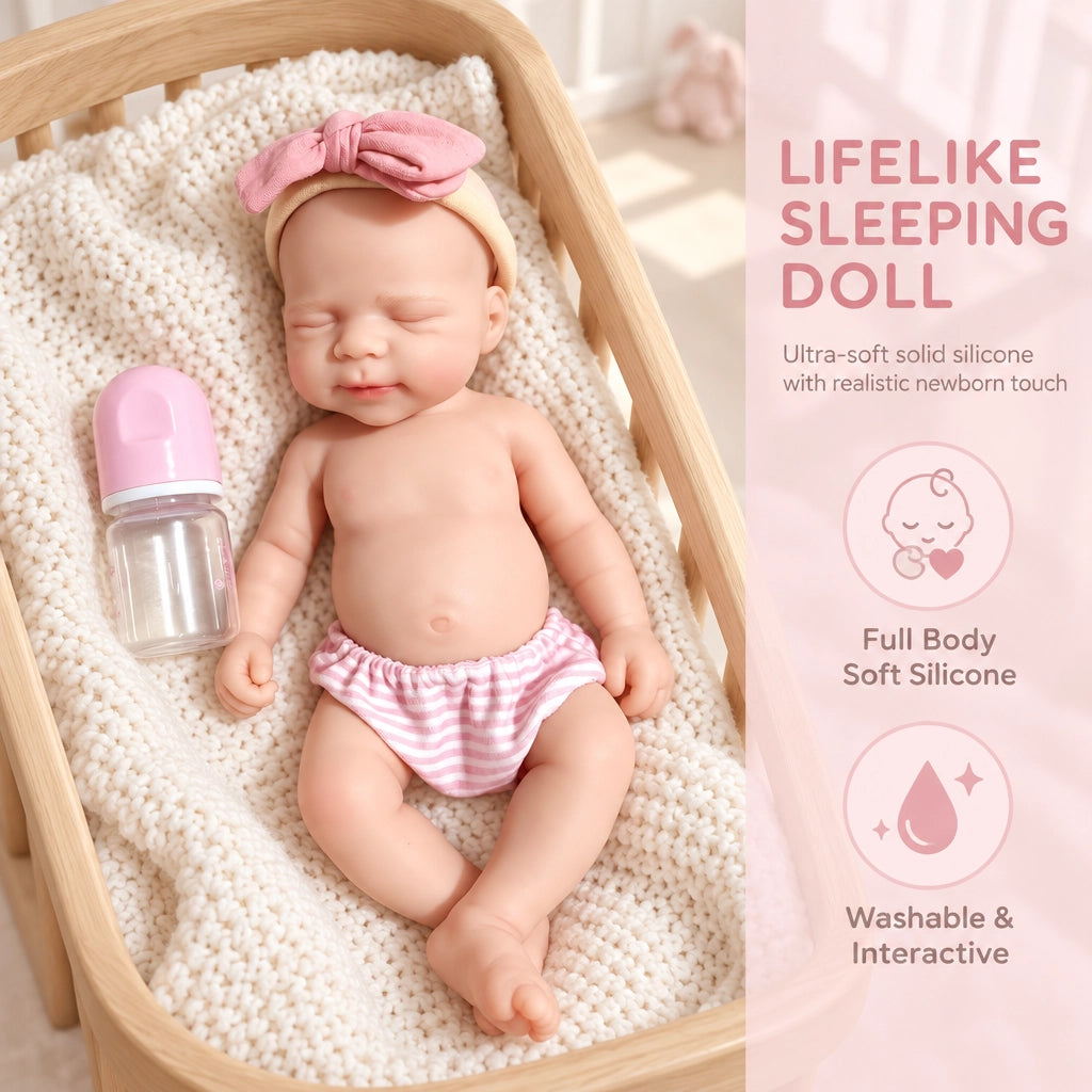 Teddy – Full Body Solid Silicone Reborn Baby Doll 13" Open Eyes Blue Eyes Bald Weighted Realistic Gender Neutral Newborn Collectible Gift [Ships Within 48 Hours]