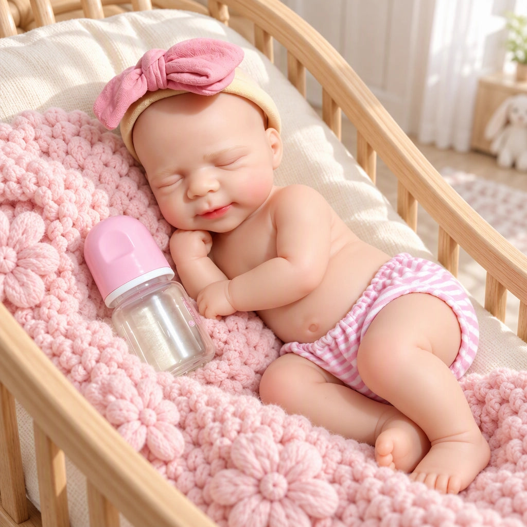 Teddy – Full Body Solid Silicone Reborn Baby Doll 13" Open Eyes Blue Eyes Bald Weighted Realistic Gender Neutral Newborn Collectible Gift [Ships Within 48 Hours]