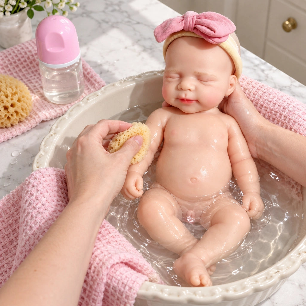 Teddy – Full Body Solid Silicone Reborn Baby Doll 13" Open Eyes Blue Eyes Bald Weighted Realistic Gender Neutral Newborn Collectible Gift [Ships Within 48 Hours]