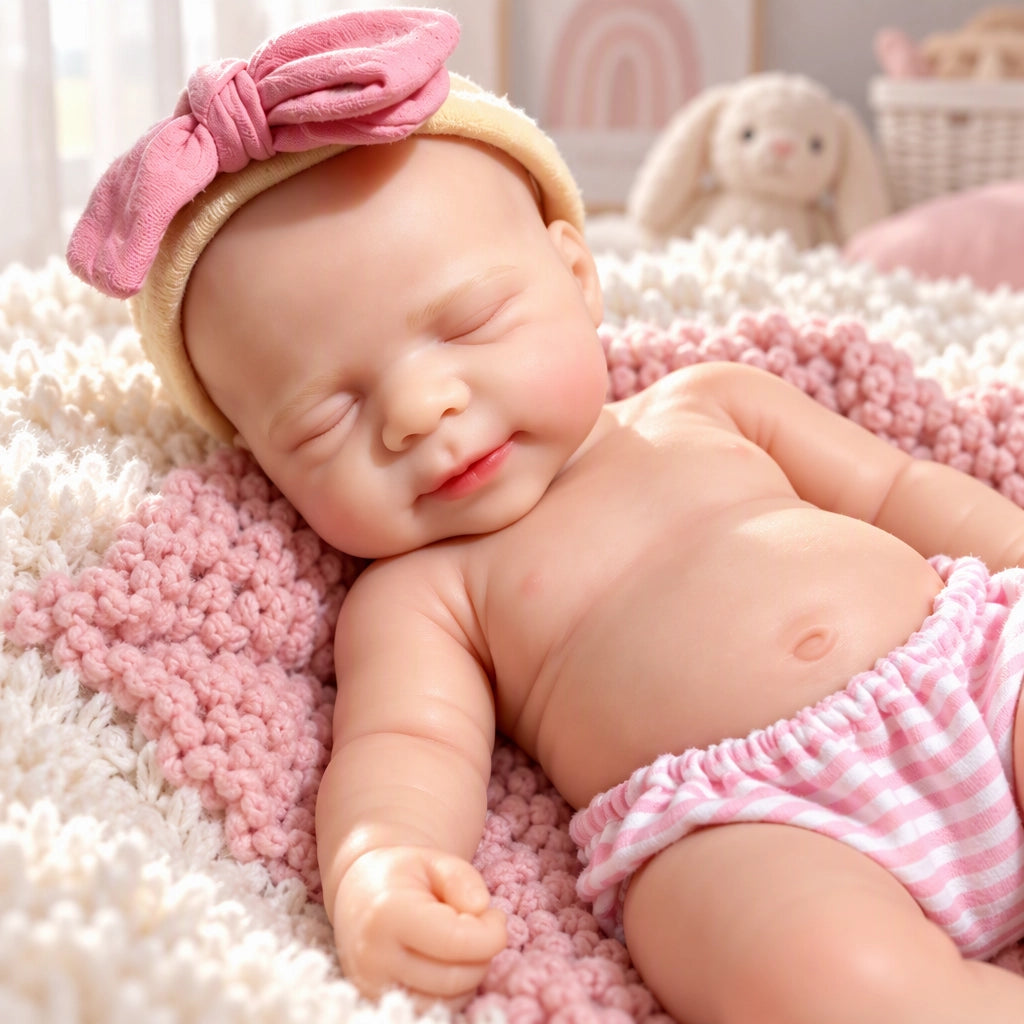 Teddy – Full Body Solid Silicone Reborn Baby Doll 13" Open Eyes Blue Eyes Bald Weighted Realistic Gender Neutral Newborn Collectible Gift [Ships Within 48 Hours]