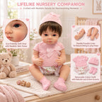 Lily – Reborn Baby Girl Doll 18" Open Eyes Blue Eyes Brown Hair Weighted Realistic Lifelike Gift [Ships Within 48 Hours]