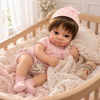 Lily – Reborn Baby Girl Doll 18" Open Eyes Blue Eyes Brown Hair Weighted Realistic Lifelike Gift [Ships Within 48 Hours]