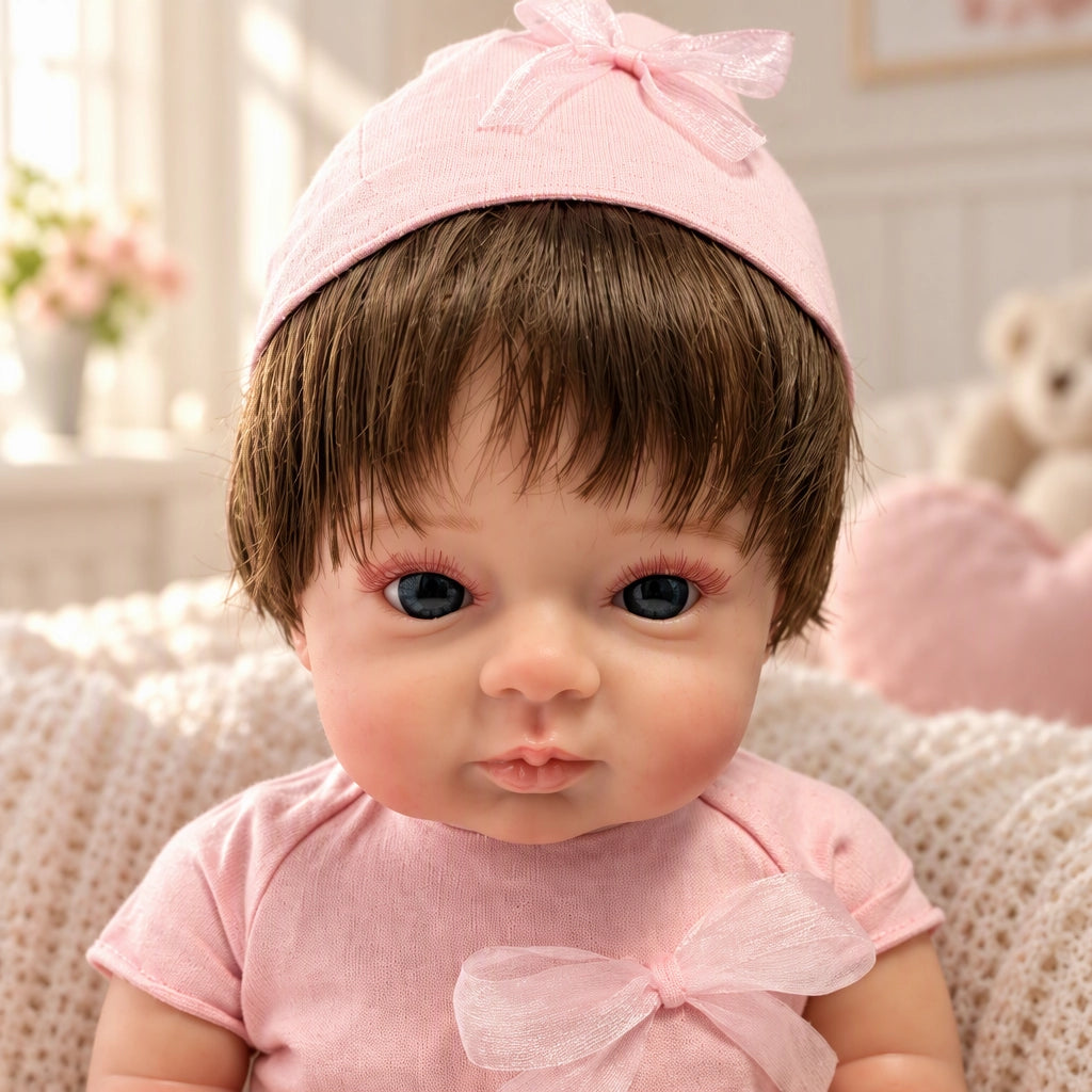 Lily – Reborn Baby Girl Doll 18" Open Eyes Blue Eyes Brown Hair Weighted Realistic Lifelike Gift [Ships Within 48 Hours]