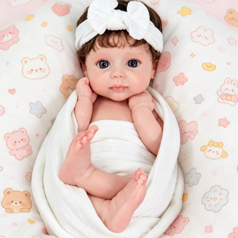 Mila – Realistic Body Solid Silicone Reborn Baby Doll 16" Open Eyes Rooted Brown Hair Realistic Baby Girl for Kids / Collector Gift [Ships Within 48 Hours]
