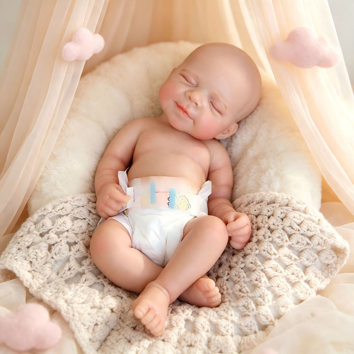 Nora – Full Body Solid Silicone Reborn Baby Girl Doll 13" Sleeping Bald Weighted Realistic Lifelike Newborn Collectible Gift [Ships Within 48 Hours]