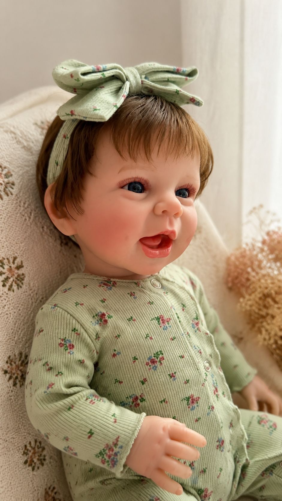Ivy –  Reborn Baby Girl Doll 18" Open Eyes Blue Eyes Brown Hair Weighted Realistic Lifelike Gift [Ships Within 48 Hours]