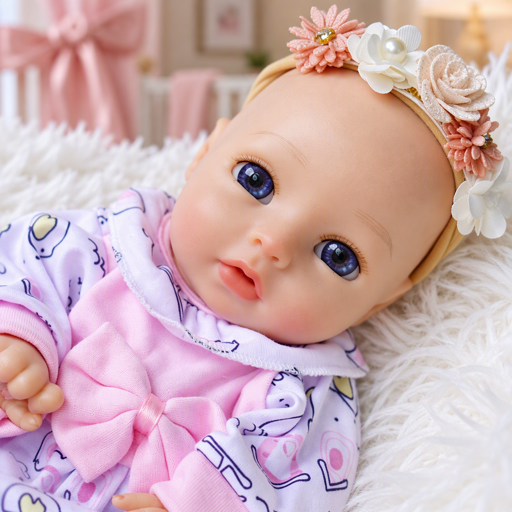 Flora – Realistic Body Silicone Reborn Baby Girl Doll 13" Open Eyes Blue Eyes Gift for Kids & Collectors [Ships Within 48 Hours]