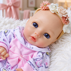 Flora – Realistic Body Silicone Reborn Baby Girl Doll 13" Open Eyes Blue Eyes Gift for Kids & Collectors [Ships Within 48 Hours]