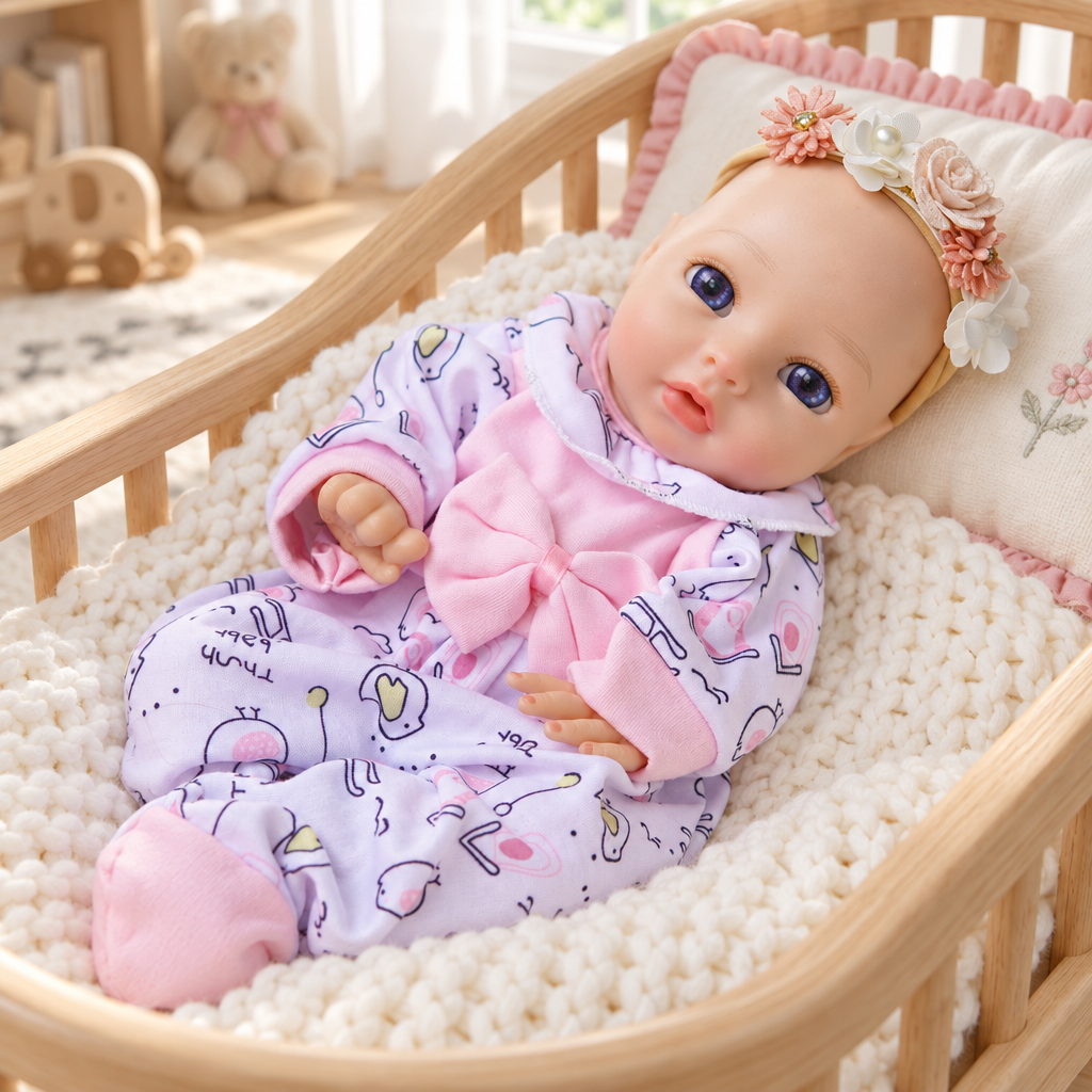 Flora – Realistic Body Silicone Reborn Baby Girl Doll 13" Open Eyes Blue Eyes Gift for Kids & Collectors [Ships Within 48 Hours]