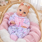 Flora – Realistic Body Silicone Reborn Baby Girl Doll 13" Open Eyes Blue Eyes Gift for Kids & Collectors [Ships Within 48 Hours]