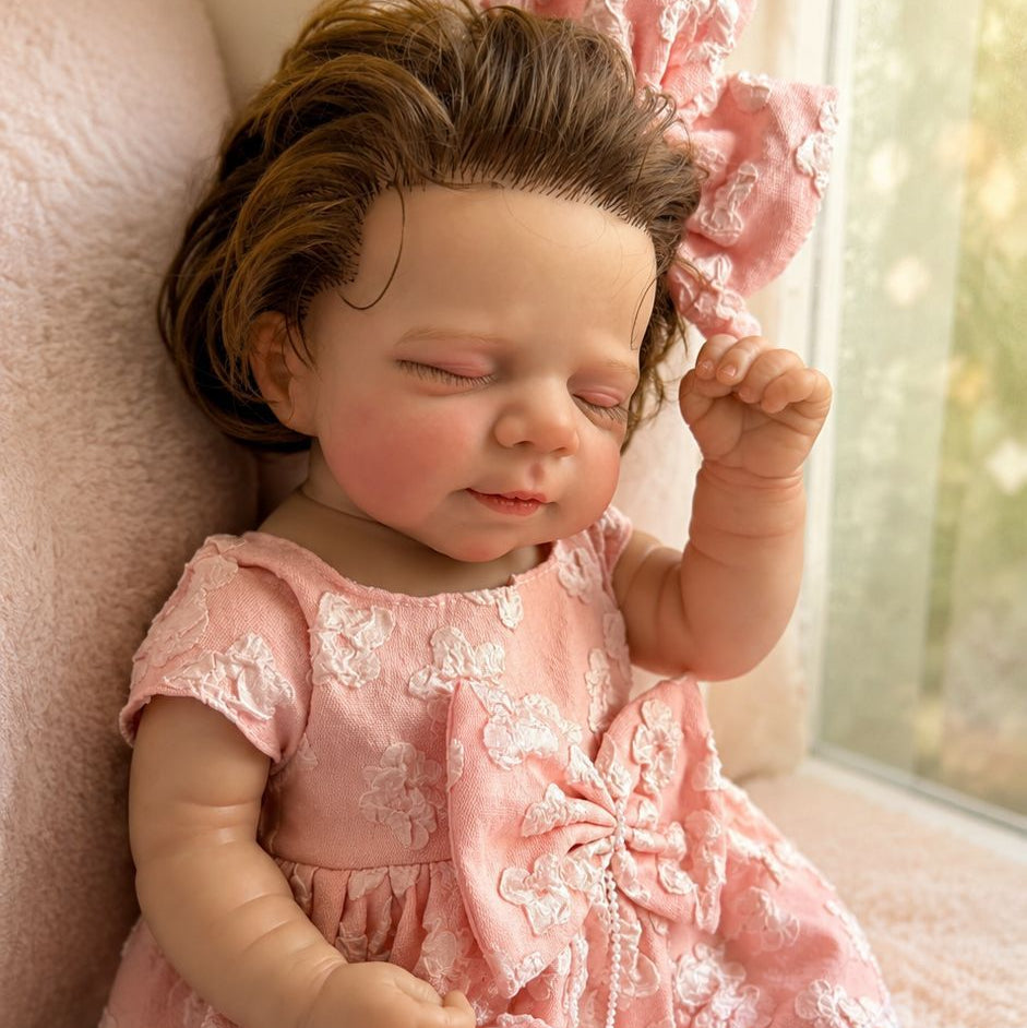 Hazel – Full Body Vinyl Reborn Baby Girl Doll 18" Sleeping Brown Hair Weighted Realistic Lifelike Newborn Gift [Ships Within 48 Hours]