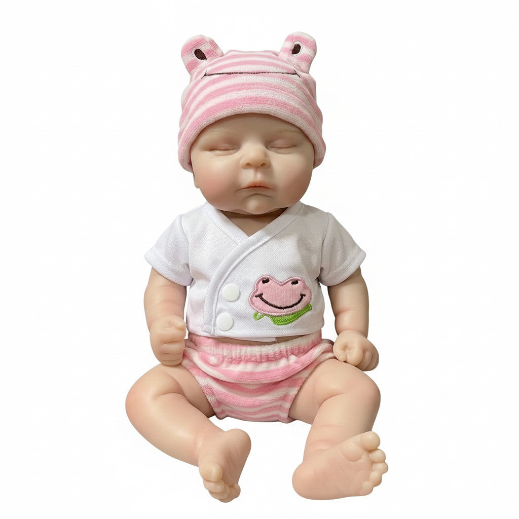 Froggy Mae 12" Full Solid Silicone Reborn Baby Doll Stretchable Limbs, Frog Outfit Included