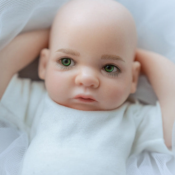 Ojos Biónicos Verdes 12" Bebé Reborn Niño de Silicona Sólida Completa con Ojos Abiertos