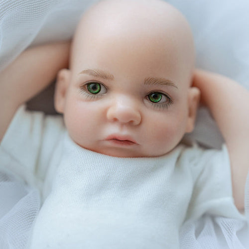 Ojos Biónicos Verdes 12" Bebé Reborn Niño de Silicona Sólida Completa con Ojos Abiertos