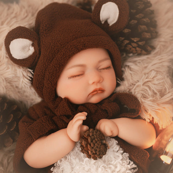 Muñeco de bebé renacido Barnaby Bear de 15,7 pulgadas, de silicona maciza, durmiendo