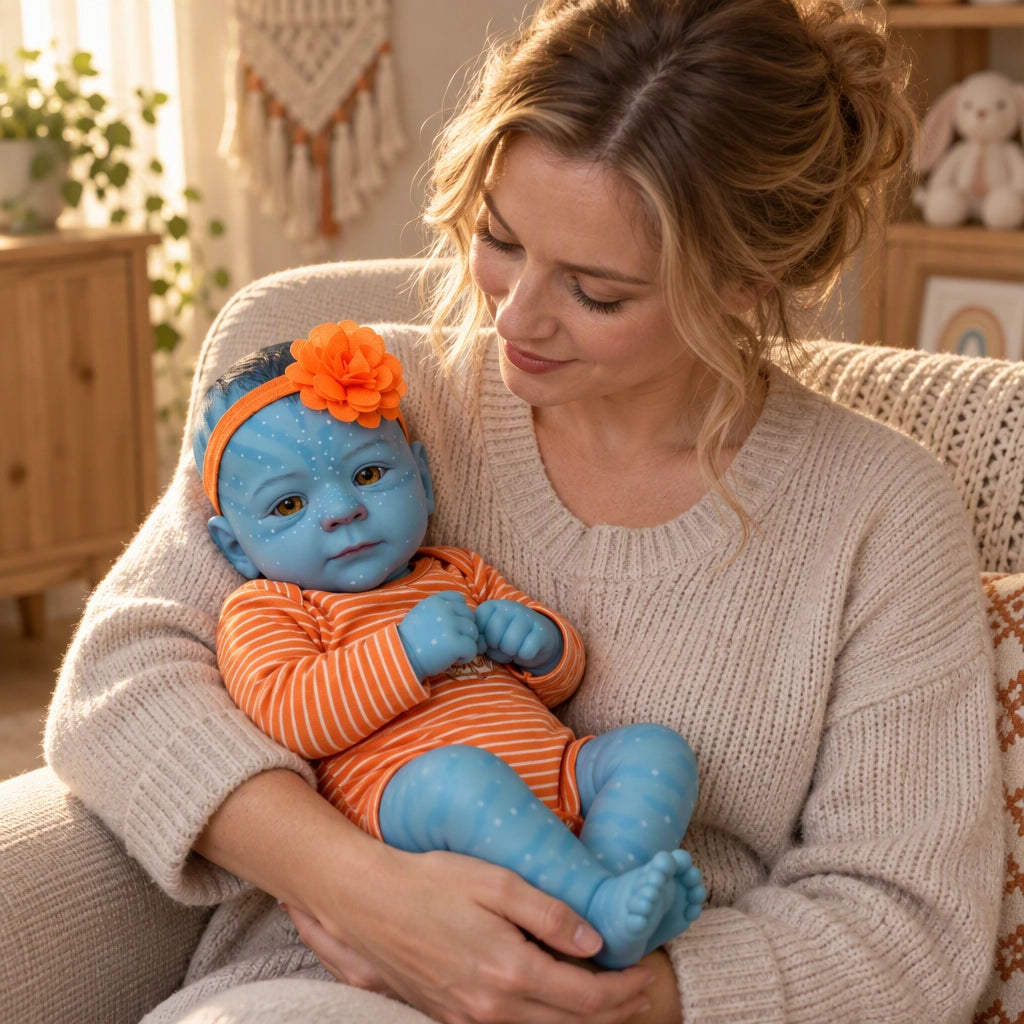 Lumi – Reborn Baby Girl Doll 19" Weighted Blue Skin Open Eyes Realistic Vinyl Limbs Collectible Gift [Ships Within 48 Hours]
