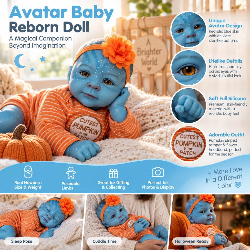Lumi – Reborn Baby Girl Doll 19" Weighted Blue Skin Open Eyes Realistic Vinyl Limbs Collectible Gift [Ships Within 48 Hours]