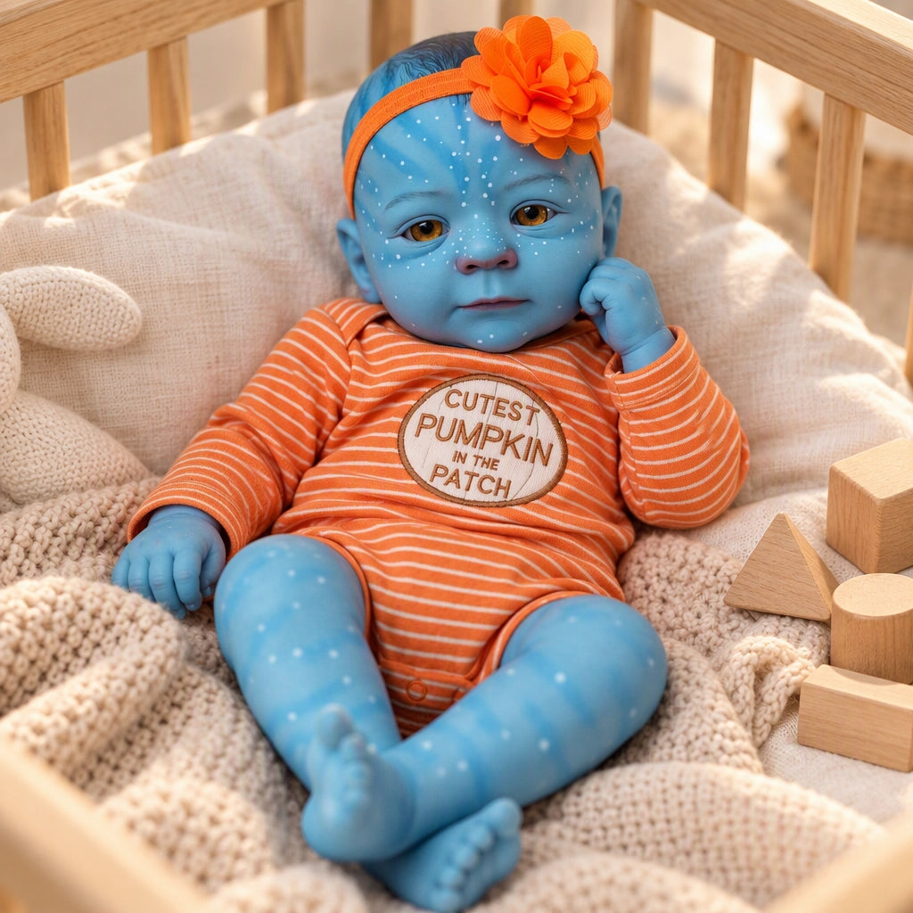 Lumi – Reborn Baby Girl Doll 19" Weighted Blue Skin Open Eyes Realistic Vinyl Limbs Collectible Gift [Ships Within 48 Hours]