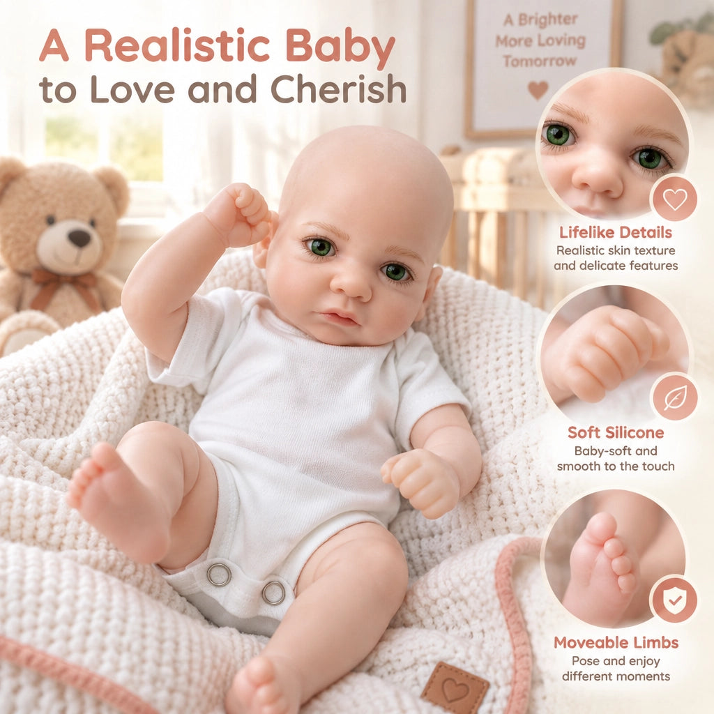 Lucas 12" Full Solid Silicone Open Eyes Boy Reborn Baby Doll [Ships Within 48 Hours]