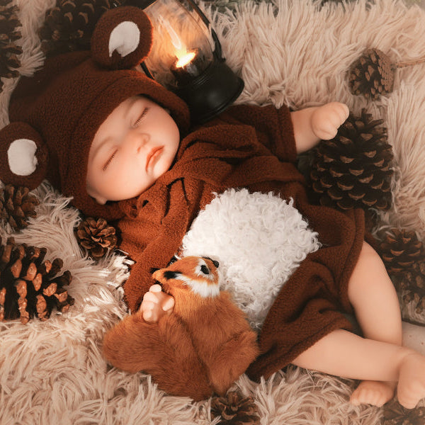 Muñeco de bebé renacido Barnaby Bear de 15,7 pulgadas, de silicona maciza, durmiendo