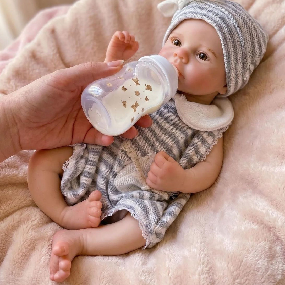 Willow Grace 12" Ultra Soft Platinum Silicone Reborn Baby Doll ✨ Bouncy Stretchable Limbs, Cute Striped Bunny Outfit Included