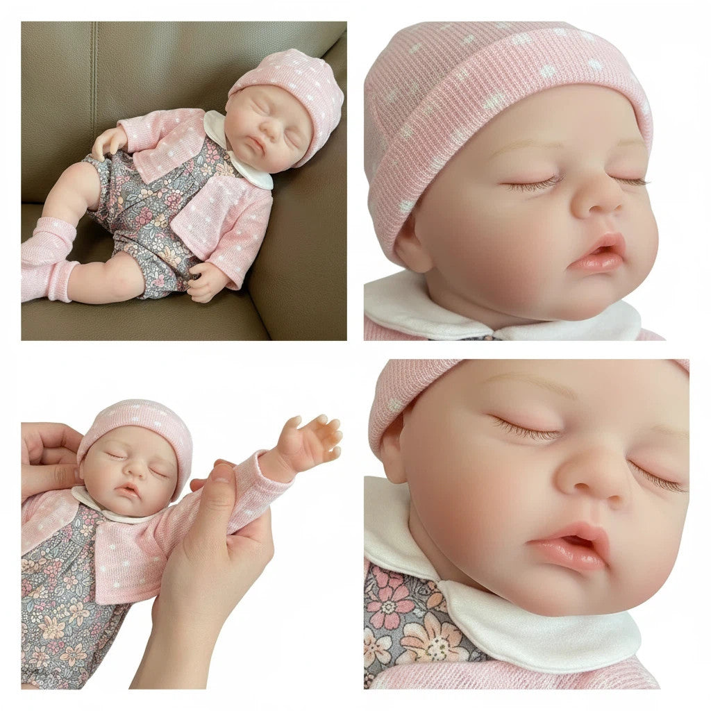Lily Anne 12" Full Solid Silicone Open-Eye Reborn Baby Doll, Pink Floral Romper Outfit Included