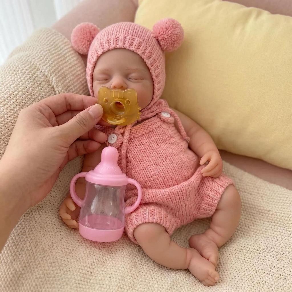 Rosie – Full Body Silicone Reborn Baby Girl Doll 12" Sleeping Weighted Realistic Newborn with Pacifier & Bottle Gift [Ships Within 48 Hours]
