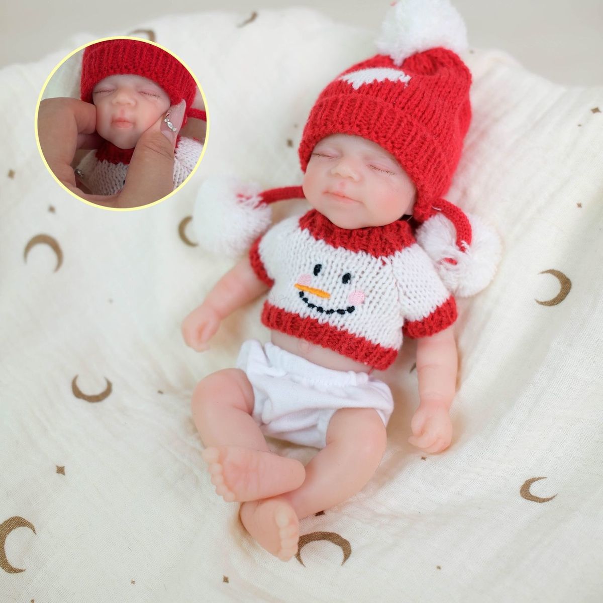 Muñeco bebé Noel Reborn de silicona sólida completa de 20 cm, mini muñeca de Navidad, "Bola de Nieve".