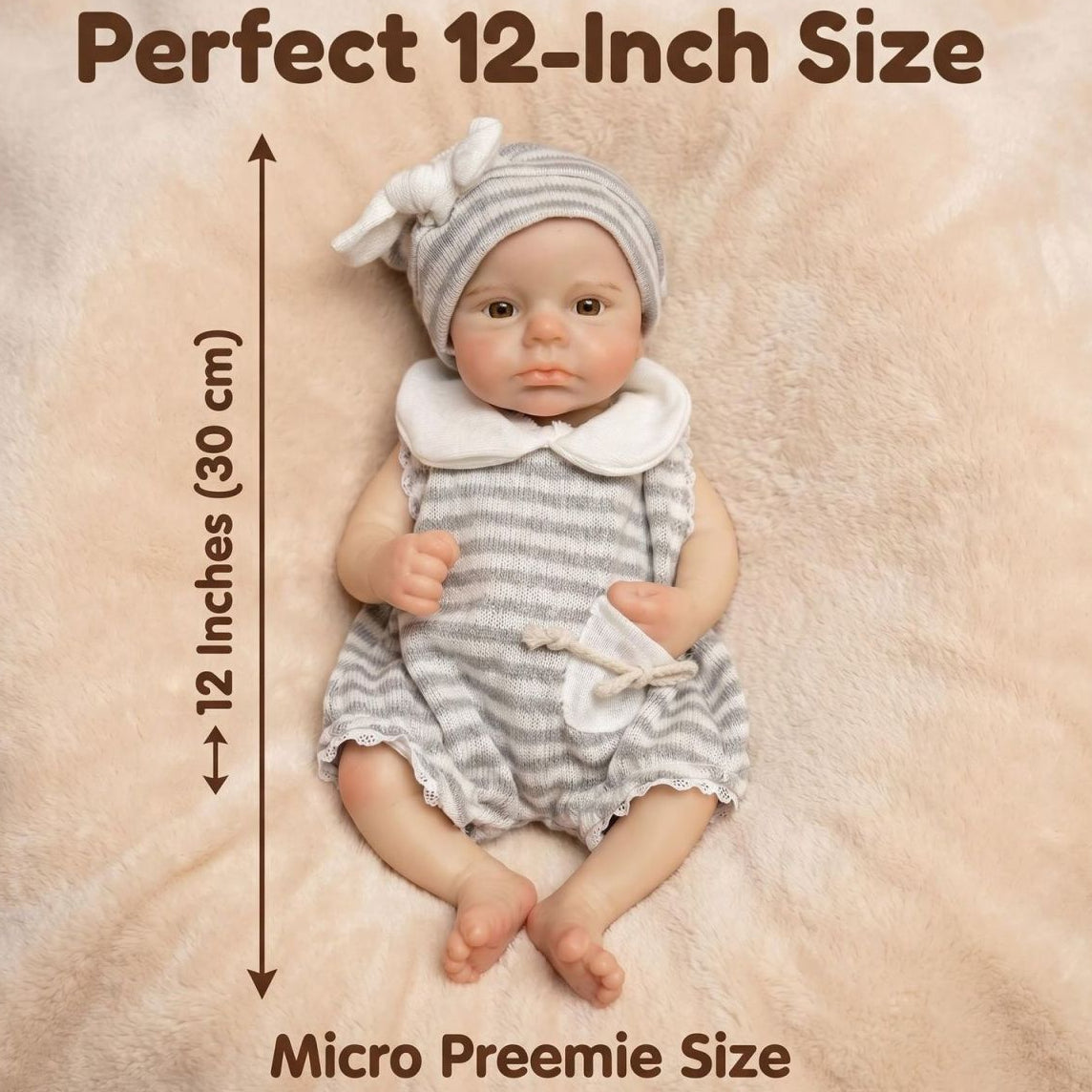 Willow Grace 12" Ultra Soft Platinum Silicone Reborn Baby Doll ✨ Bouncy Stretchable Limbs, Cute Striped Bunny Outfit Included