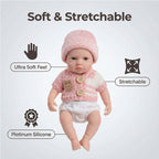 Luna Belle Muñeca Bebé Reborn de Silicona Sólida de 20cm ✨ Extremidades Estirables, Ojos Acrílicos de Taiwán, Traje de Conejito de Punto Rosa Incluido