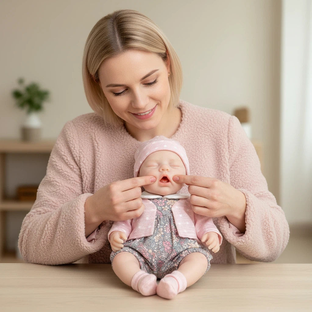 Lily Anne 12" Full Solid Silicone Open-Eye Reborn Baby Doll, Pink Floral Romper Outfit Included