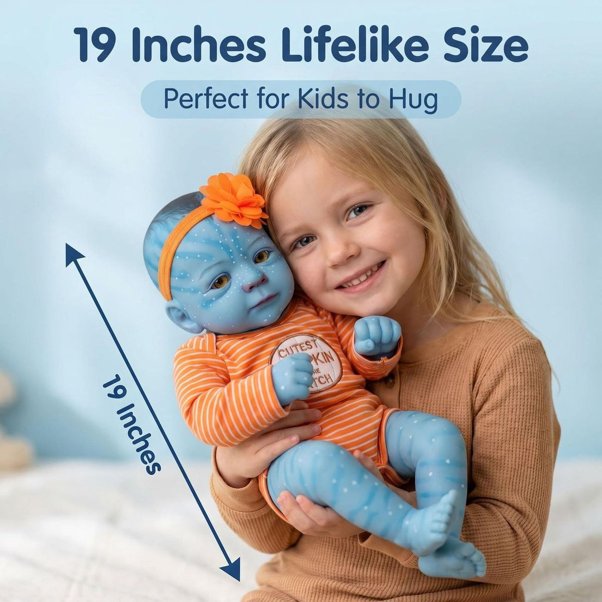 Lumi – Reborn Baby Girl Doll 19" Weighted Blue Skin Open Eyes Realistic Vinyl Limbs Collectible Gift [Ships Within 48 Hours]