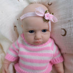 Lulu May 20cm Full Solid Silicone Reborn Baby Doll, Stretchable Limbs, Pink Striped Knit Outfit Included