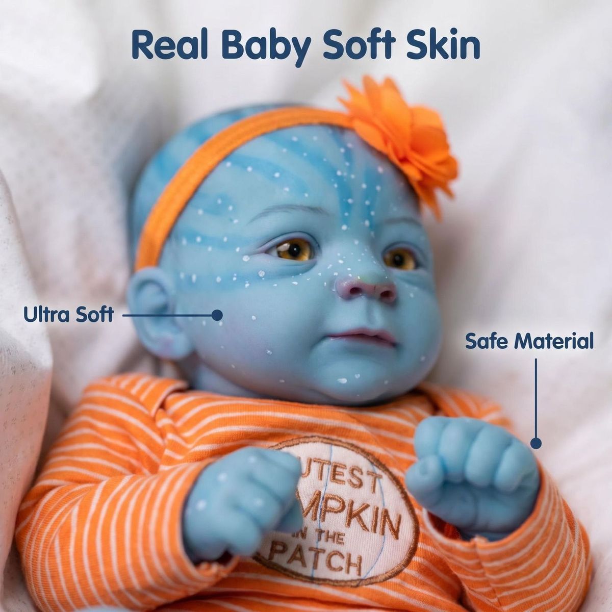 Lumi – Reborn Baby Girl Doll 19" Weighted Blue Skin Open Eyes Realistic Vinyl Limbs Collectible Gift [Ships Within 48 Hours]