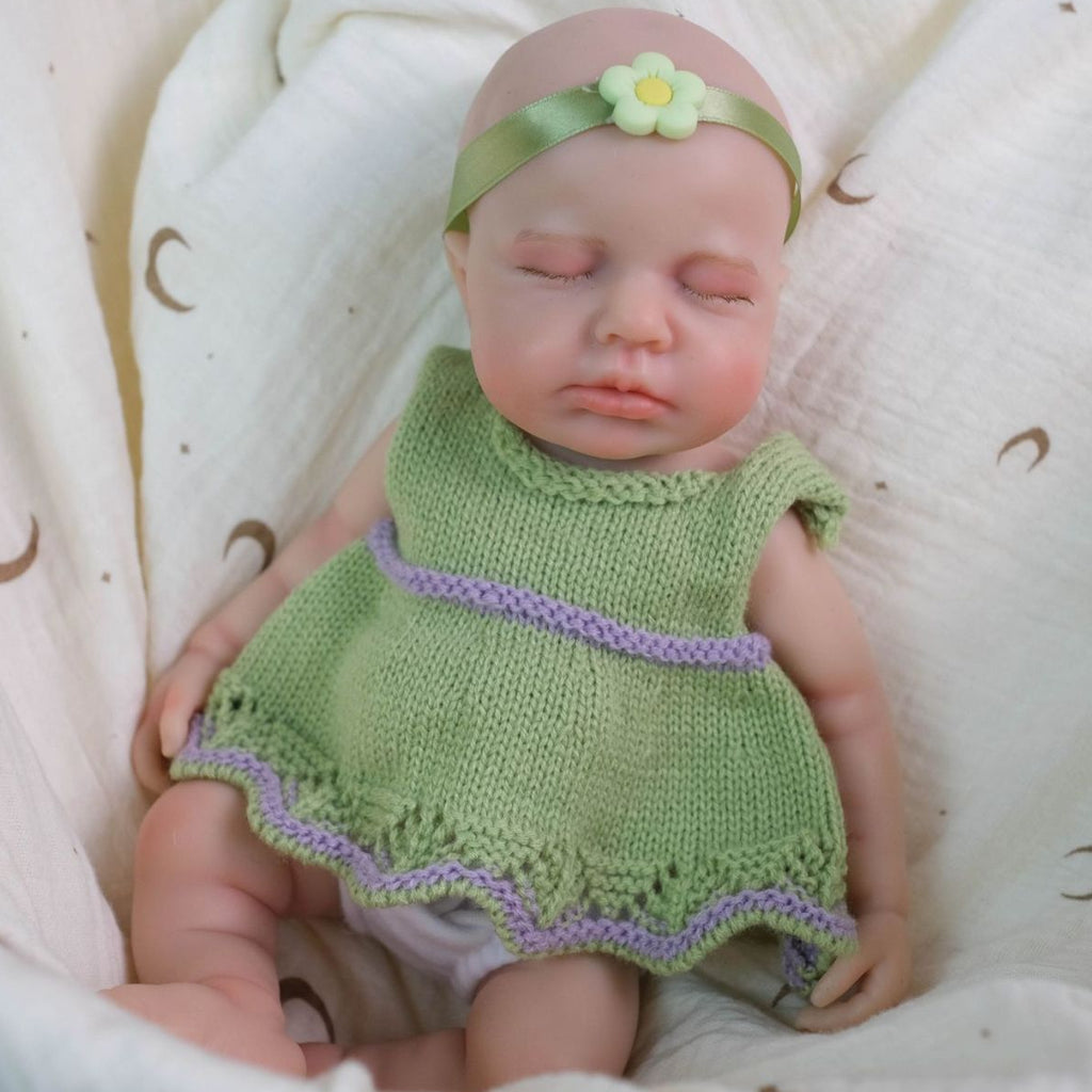 Sage – Full Body Silicone Reborn Baby Girl Doll 12" Sleeping Bald Realistic Newborn Gift Collectible [Ships Within 48 Hours]