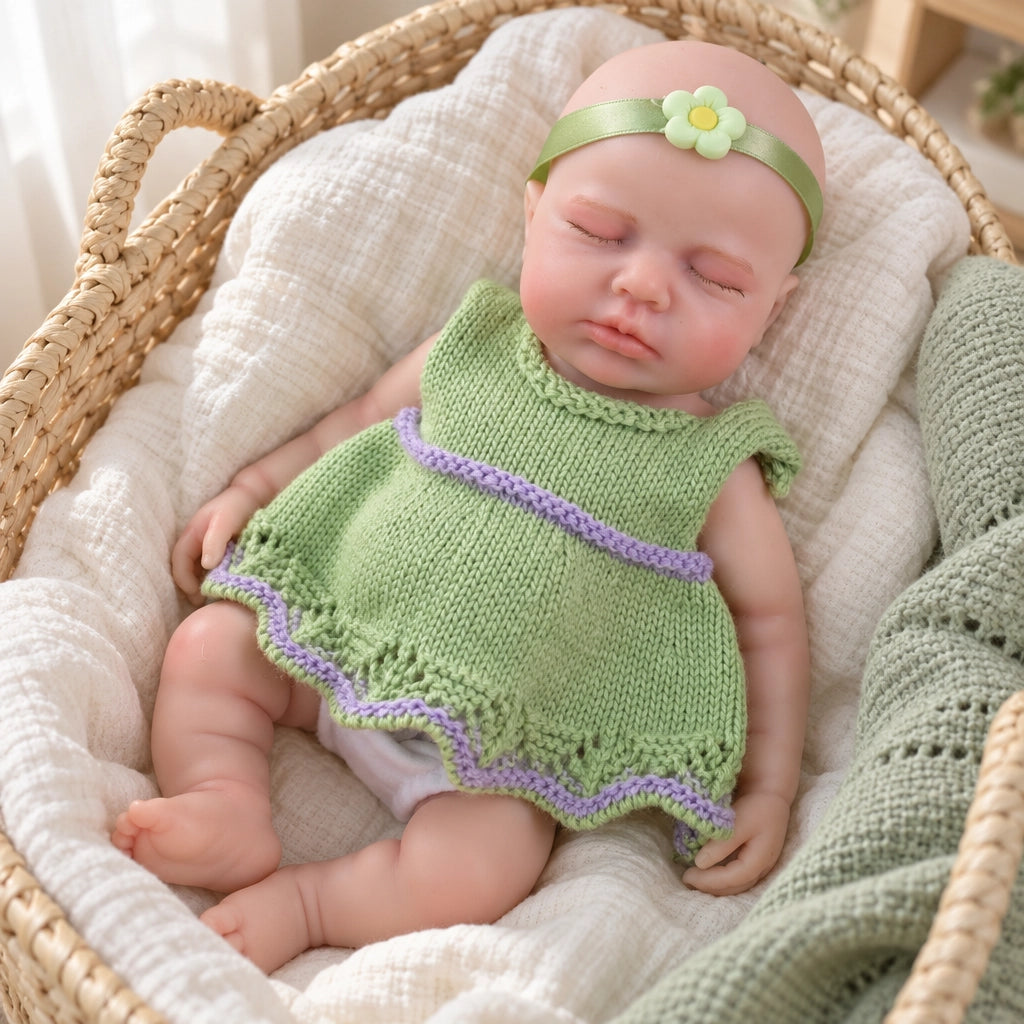 Sage – Full Body Silicone Reborn Baby Girl Doll 12" Sleeping Bald Realistic Newborn Gift Collectible [Ships Within 48 Hours]