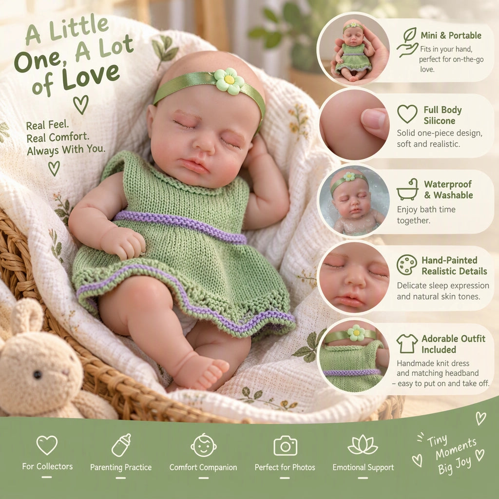 Sage – Full Body Silicone Reborn Baby Girl Doll 12" Sleeping Bald Realistic Newborn Gift Collectible [Ships Within 48 Hours]