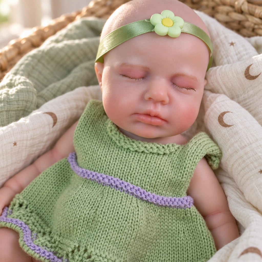 Sage – Full Body Silicone Reborn Baby Girl Doll 12" Sleeping Bald Realistic Newborn Gift Collectible [Ships Within 48 Hours]