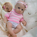 Lulu May 20cm Full Solid Silicone Reborn Baby Doll, Stretchable Limbs, Pink Striped Knit Outfit Included