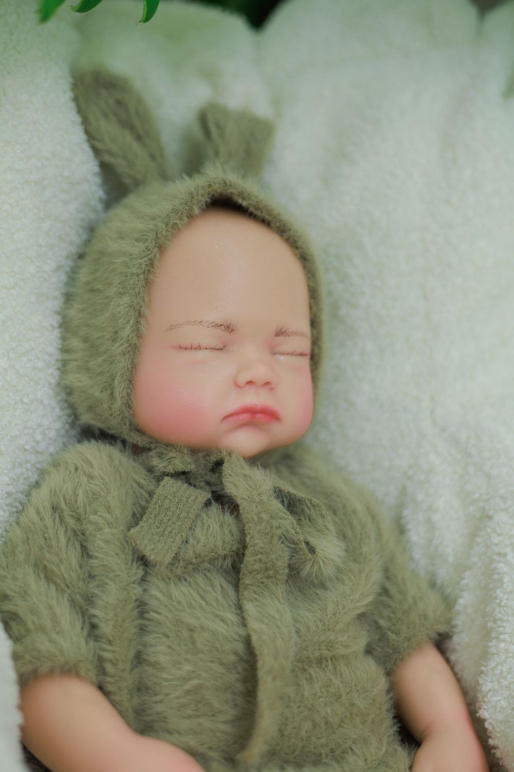 Lila - Fuzzy Ears Sleeping Full Silicone Reborn Baby Doll Girl