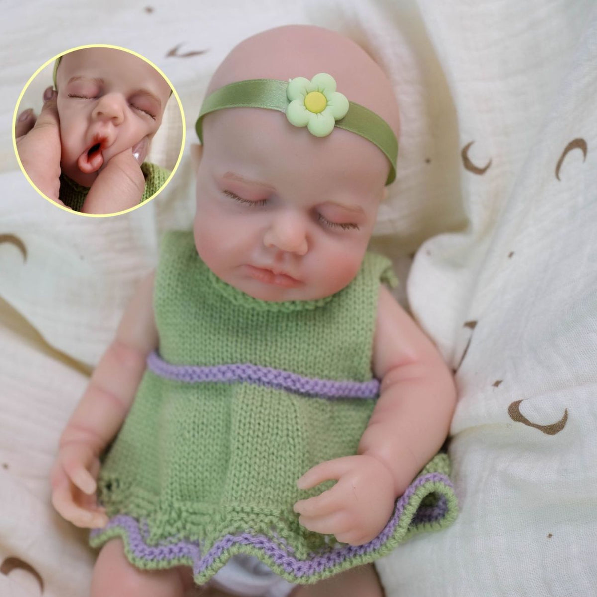 Sage – Full Body Silicone Reborn Baby Girl Doll 12" Sleeping Bald Realistic Newborn Gift Collectible [Ships Within 48 Hours]