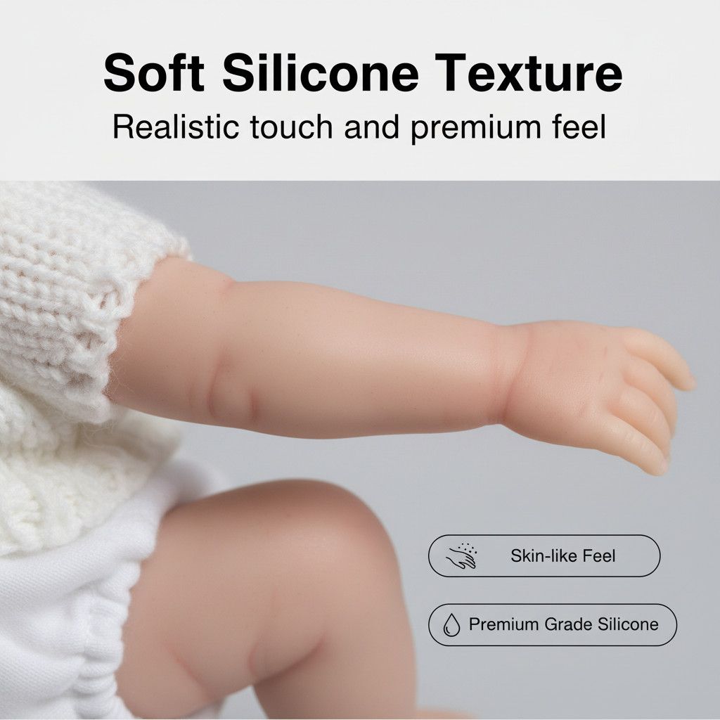 Oliver James 20cm Mini Full Solid Silicone Reborn Baby Doll Washable, Stretchable Limbs, Closed Eyes Sleeping Newborn, White Knit Outfit Included